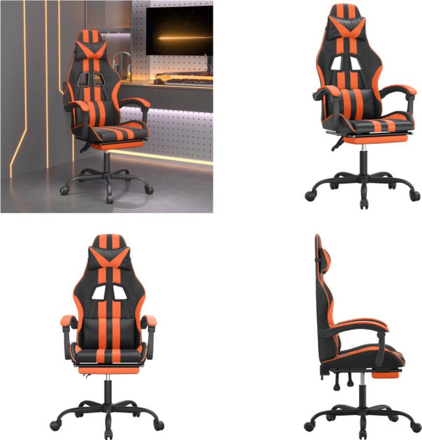 VidaXL Gamestoel draaibaar met voetensteun kunstleer zwart en oranje Gamingstoel Gamingstoelen Televisiestoel Racingstoel