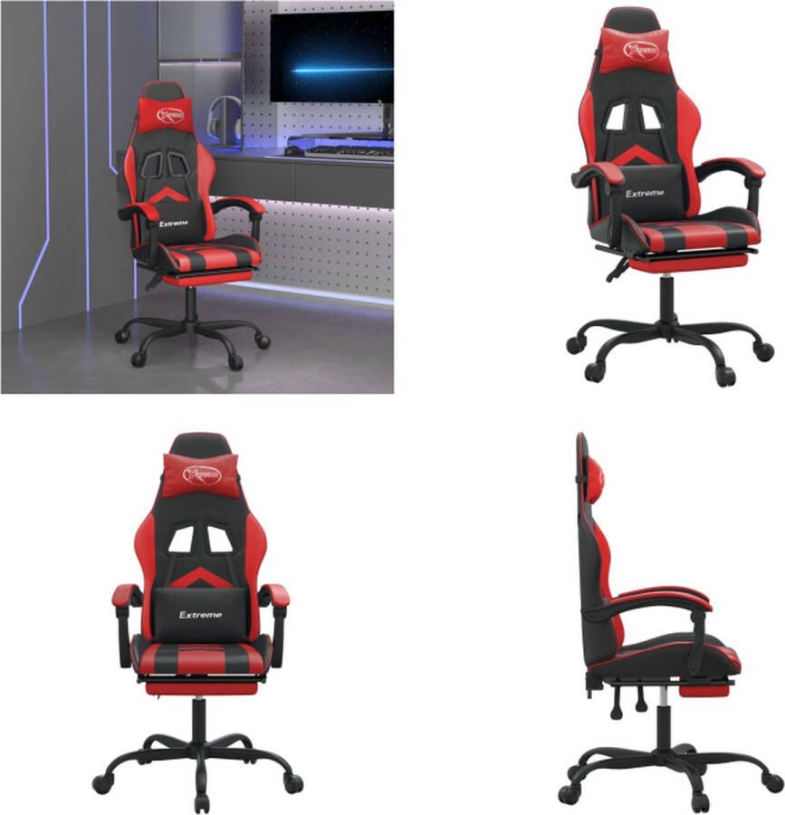VidaXL Gamestoel draaibaar met voetensteun kunstleer zwart en rood Gamingstoel Gamingstoelen Televisiestoel Racingstoel