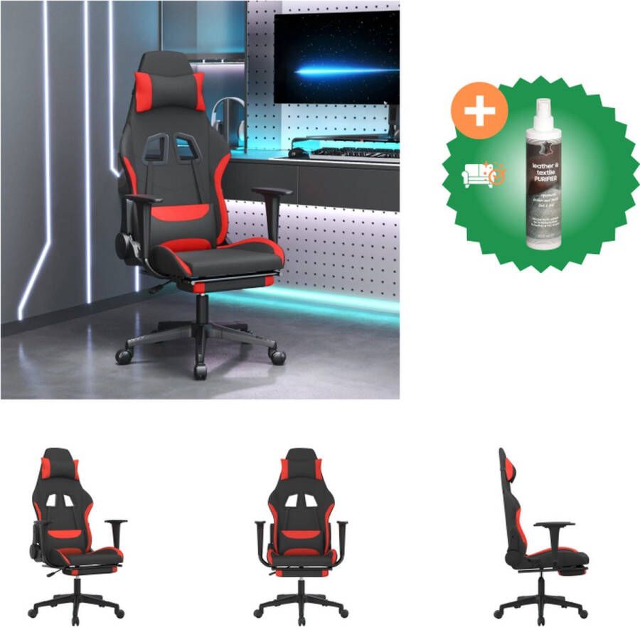 VidaXL Gamestoel Ergonomisch Massagefunctie Verstelbare rugleuning en voetensteun Handig ontwerp Stevig en stabiel frame Zwart rood 64x60x(117-127)cm Bureaustoel Inclusief Reiniger