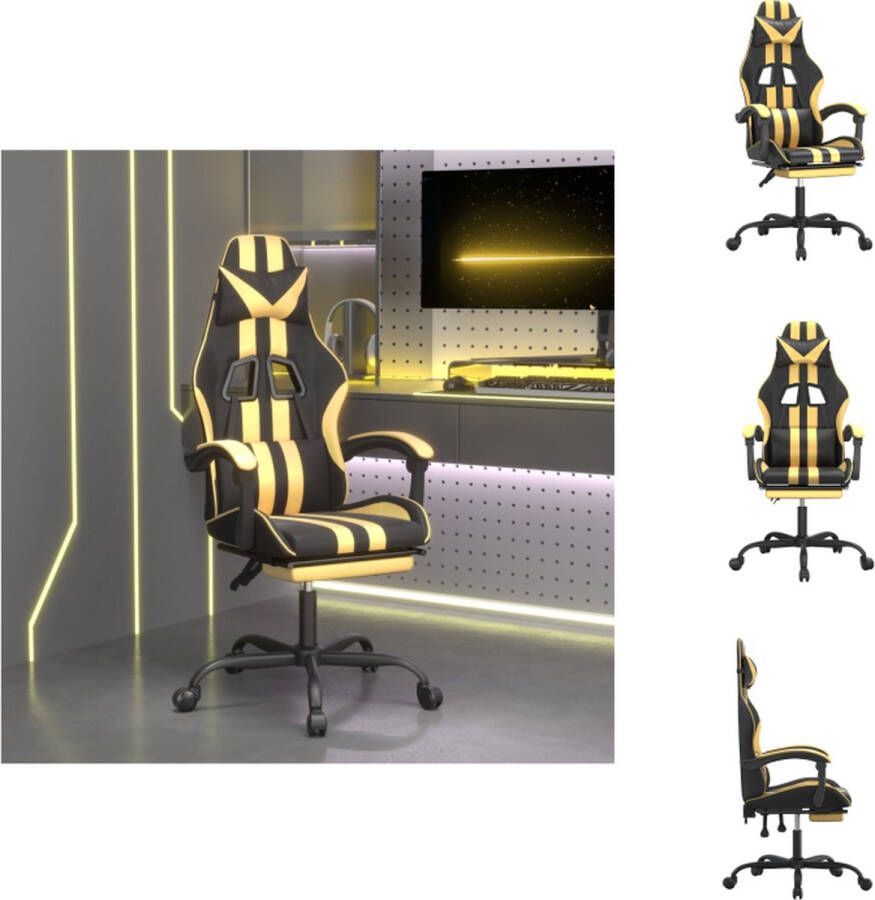 VidaXL Gamestoel kunstleer verstelbare rugleuning en voetensteun 57.5 x 59.5 x (121 131) cm zwart goud Bureaustoel