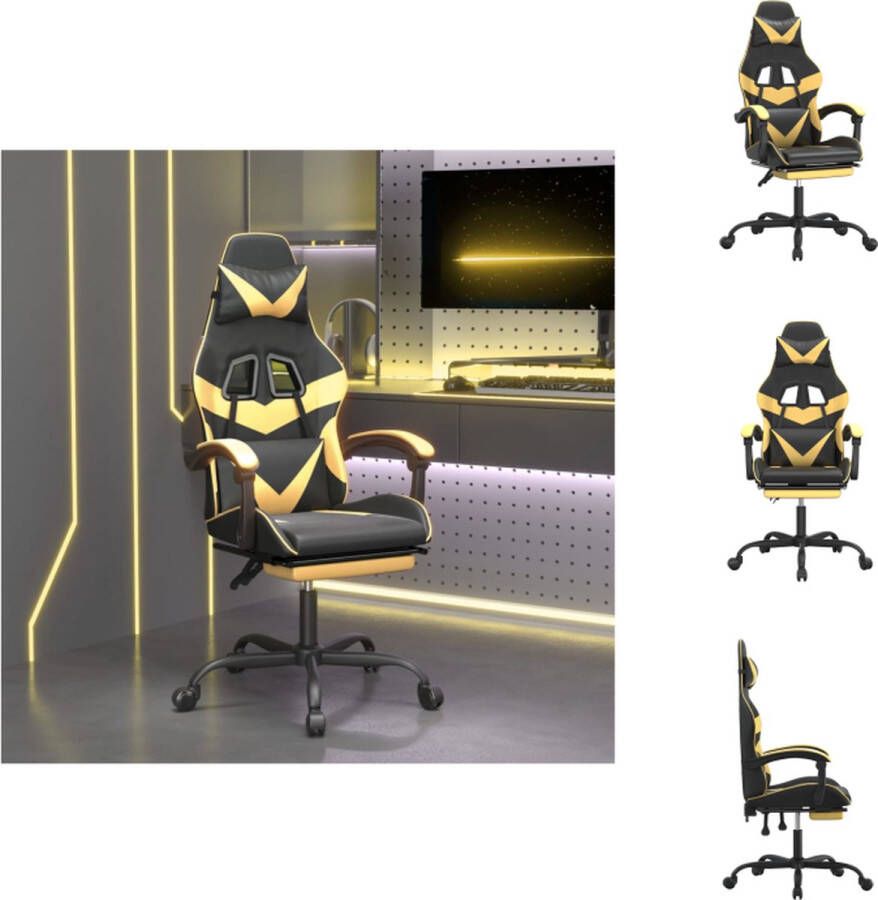 VidaXL Gamestoel Kunstleer Verstelbare rugleuning en voetensteun Handig draaibaar ontwerp Stevig en stabiel frame Zwart goud 57.5 x 59.5 x 121-131 cm Bureaustoel