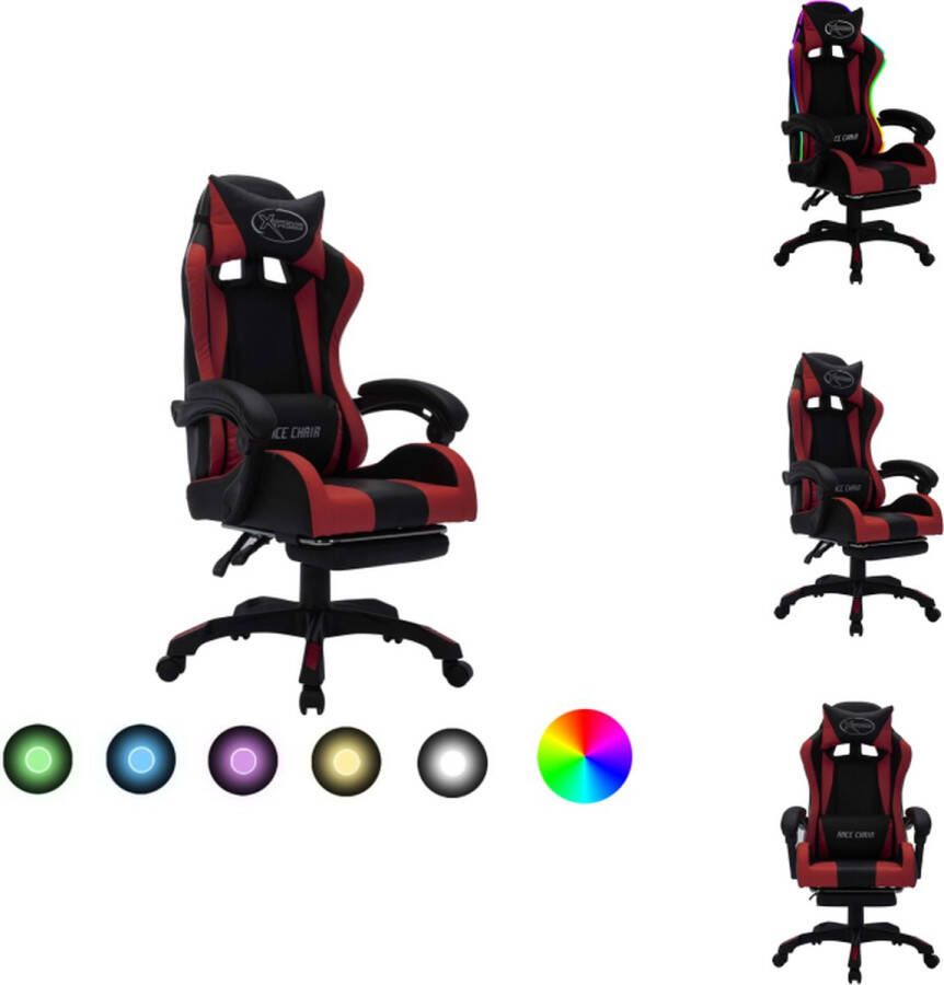 VidaXL Kantoorstoel Kantoorstoelen Kantoor Stoel Kantoor Stoelen Racestoel met RGB LED-verlichting kunstleer wijnrood en zwart