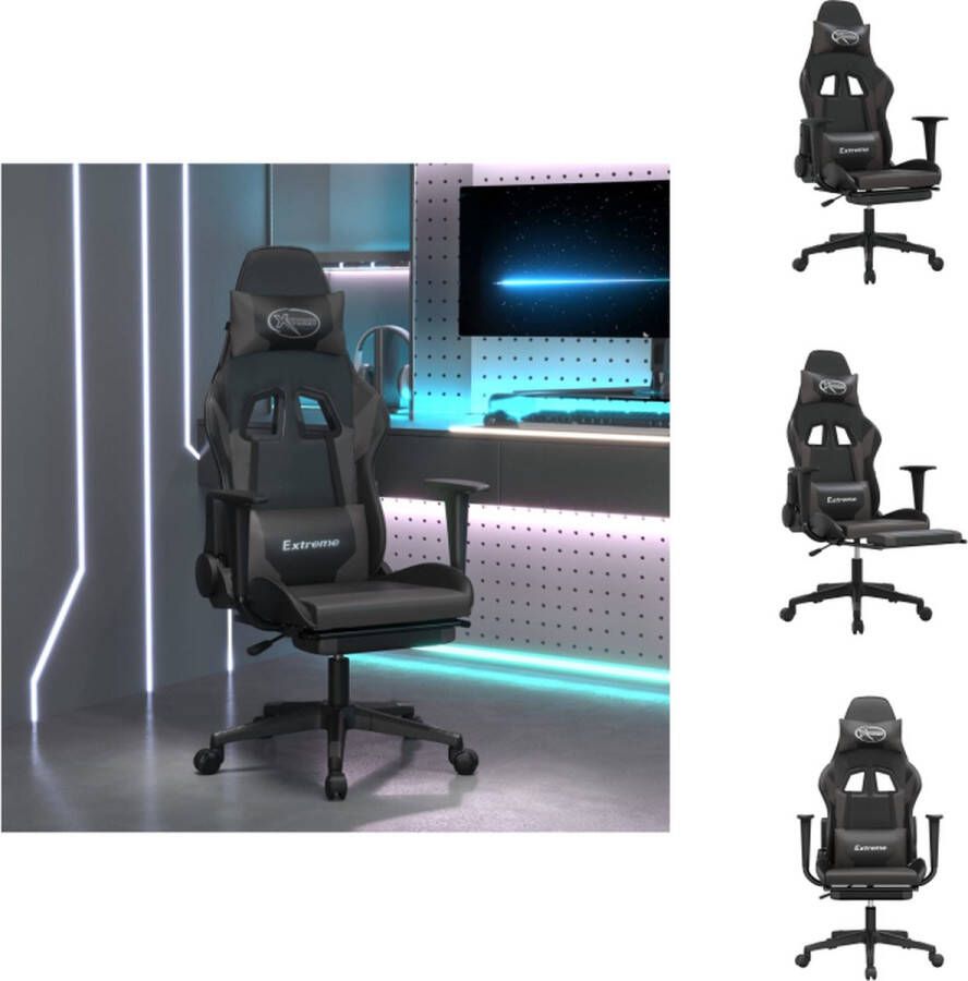VidaXL Gamingstoel Gamingstoelen Televisiestoel Racingstoel Massage gamestoel met voetensteun kunstleer zwart en grijs