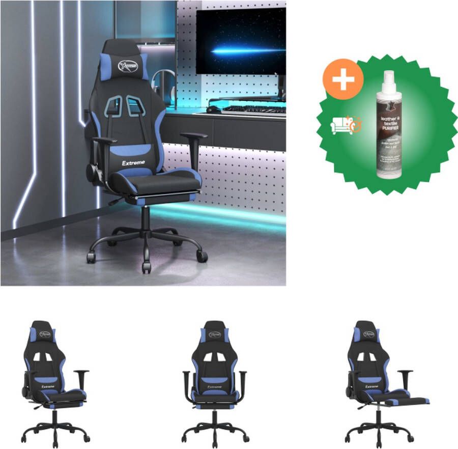 VidaXL Gamestoel Ergonomisch Massagefunctie Verstelbaar 360 graden draaibaar Stevig frame Zwart Blauw 64x60x127cm Bureaustoel Inclusief Reiniger