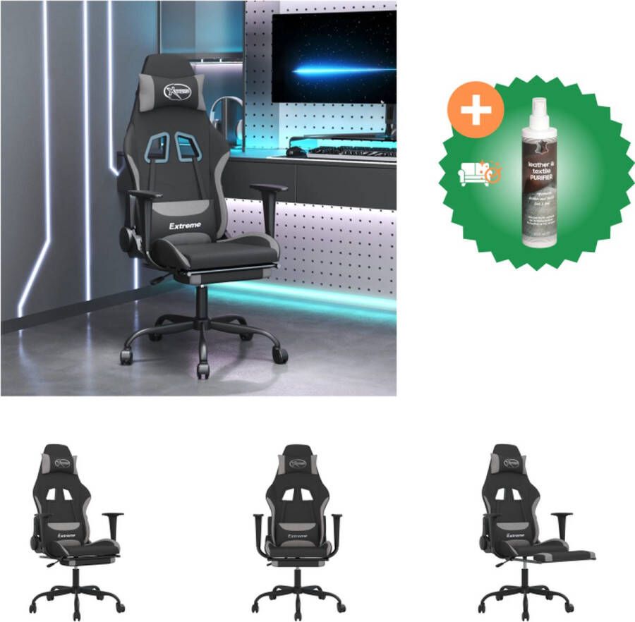 VidaXL Gamestoel Massagefunctie Verstelbare rugleuning Duurzaam materiaal Stabiel frame Zwart Lichtgrijs 66x58x(120-130)cm Bureaustoel Inclusief Reiniger