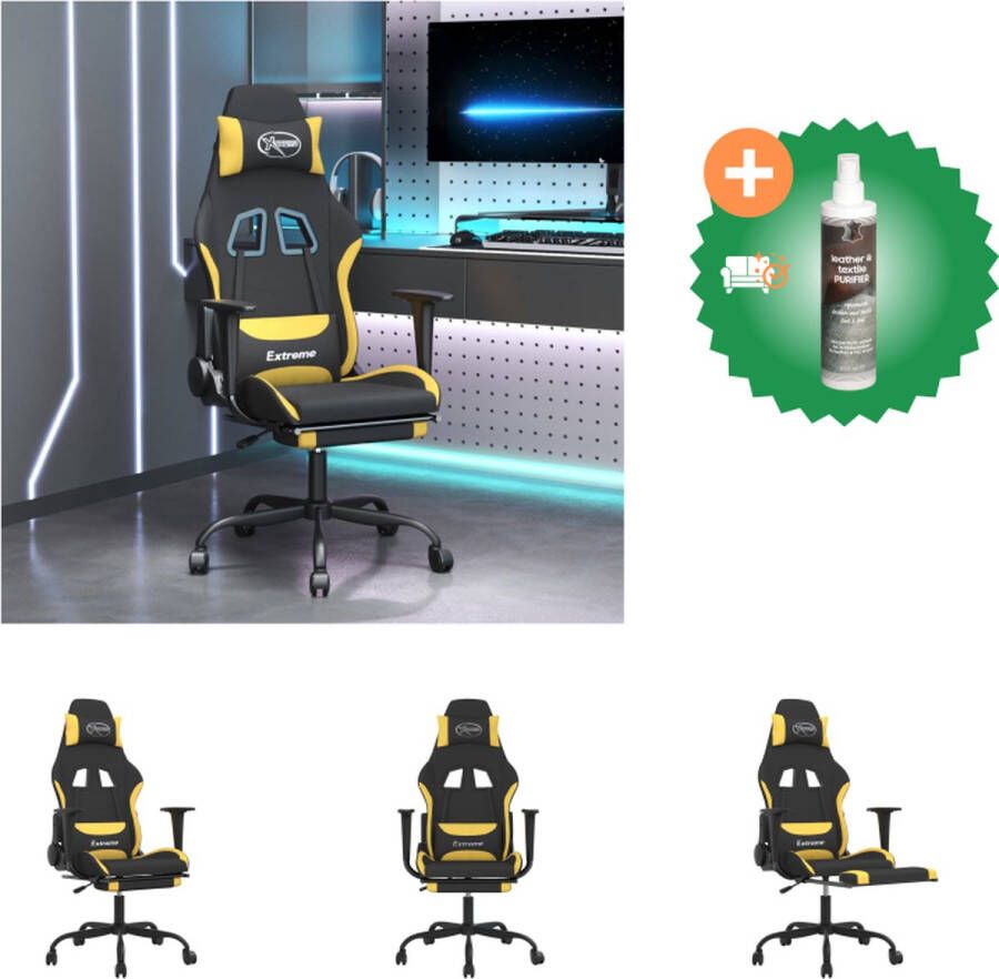 VidaXL Gamestoel Massagefunctie Verstelbare rugleuning en voetensteun Duurzaam materiaal Handig ontwerp Stevig en stabiel frame Kleur- zwart en geel Afmetingen- 66 x 58 x (120-130) cm Bureaustoel Inclusief Reiniger