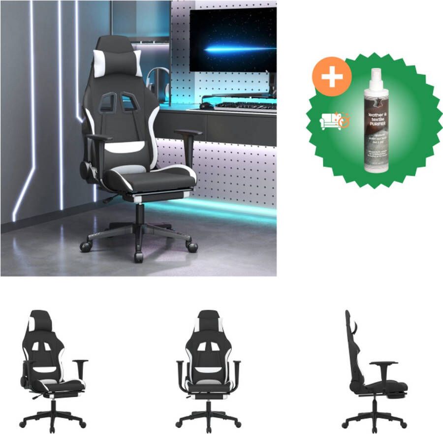VidaXL Gamestoel Ergonomisch en Duurzaam Massagefunctie Verstelbaar 360 graden draaibaar Stevig frame Zwart en wit 66x58x(120-130)cm Bureaustoel Inclusief Reiniger