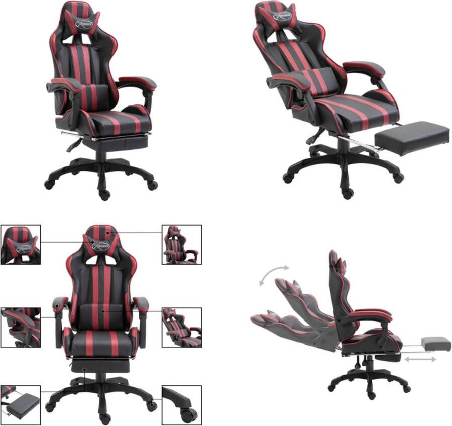 VidaXL Gamestoel met voetensteun kunstleer wijnrood Gamingstoel Gamingstoelen Racingstoel Racingstoelen