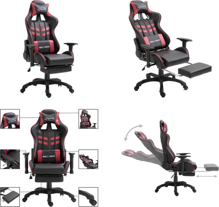 VidaXL Gamestoel met voetensteun kunstleer wijnrood Gamingstoel Gamingstoelen Racingstoel Racingstoelen