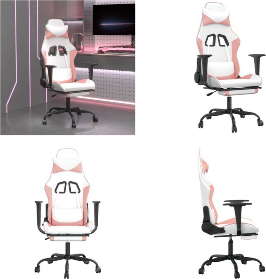 VidaXL Gamestoel met voetensteun kunstleer wit en roze Gamingstoel Gamingstoelen Televisiestoel Racingstoel