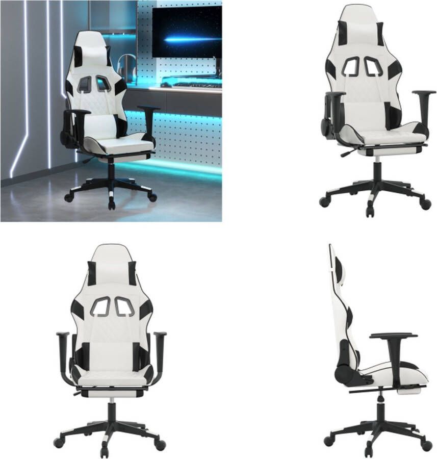 vidaXL Gamestoel met voetensteun kunstleer wit en zwart Gamingstoel Gamingstoelen Televisiestoel Racingstoel
