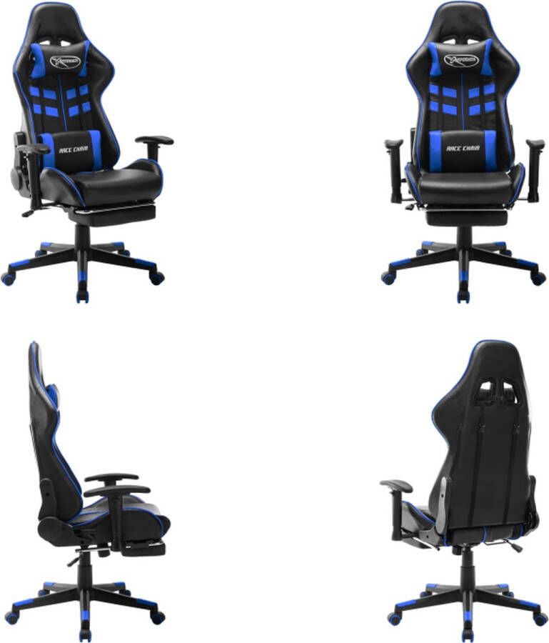 VidaXL Gamestoel met voetensteun kunstleer zwart en blauw Gamingstoel Gamingstoelen Racingstoel Racingstoelen