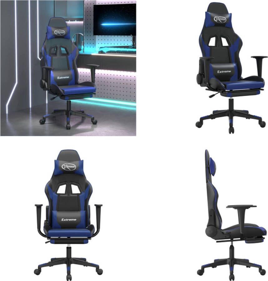 VidaXL Gamestoel met voetensteun kunstleer zwart en blauw Gamingstoel Gamingstoelen Televisiestoel Racingstoel