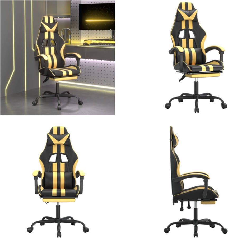VidaXL Gamestoel met voetensteun kunstleer zwart en goudkleurig Gamingstoel Gamingstoelen Televisiestoel Racingstoel