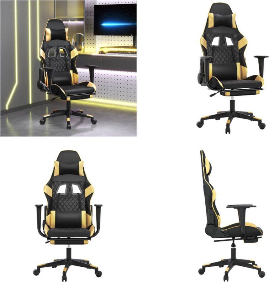 VidaXL Gamestoel met voetensteun kunstleer zwart en goudkleurig Gamingstoel Gamingstoelen Televisiestoel Racingstoel