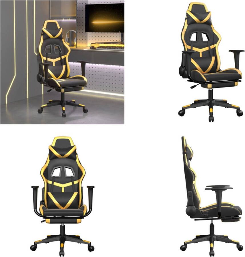 VidaXL Gamestoel met voetensteun kunstleer zwart en goudkleurig Gamingstoel Gamingstoelen Televisiestoel Racingstoel