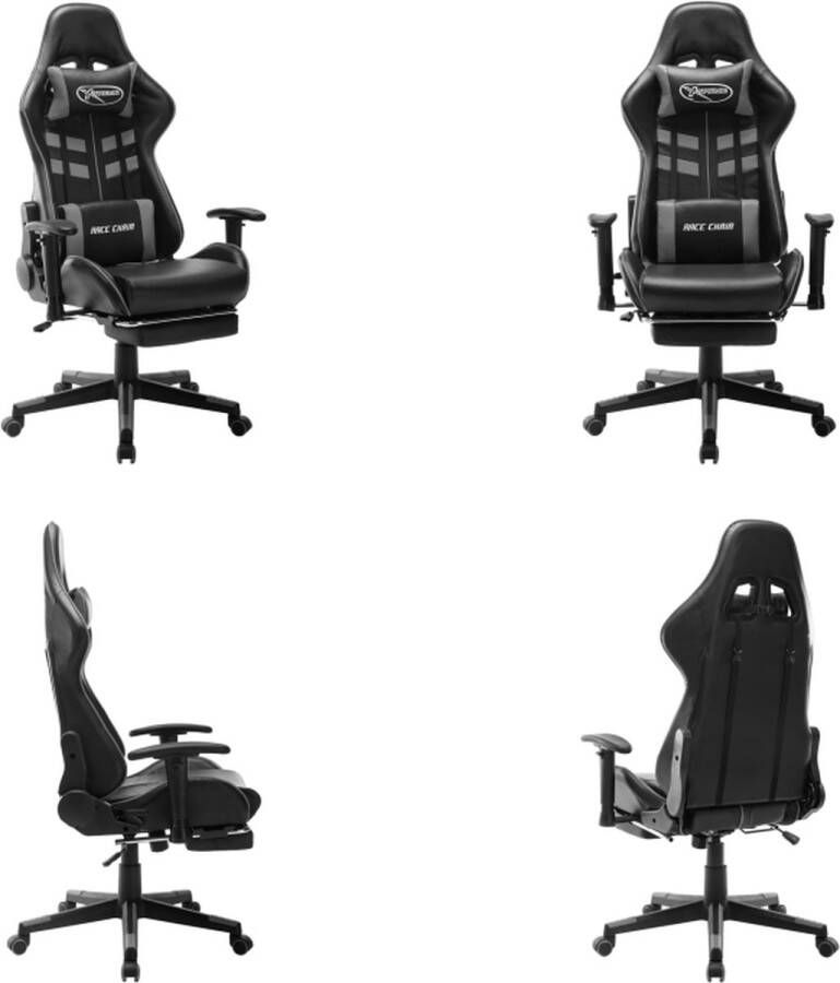 VidaXL Gamestoel met voetensteun kunstleer zwart en grijs Gamingstoel Gamingstoelen Racingstoel Racingstoelen