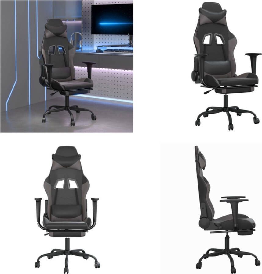 VidaXL Gamestoel met voetensteun kunstleer zwart en grijs Gamingstoel Gamingstoelen Televisiestoel Racingstoel