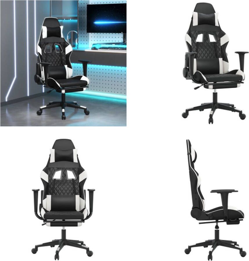 VidaXL Gamestoel met voetensteun kunstleer zwart en wit Gamingstoel Gamingstoelen Televisiestoel Racingstoel
