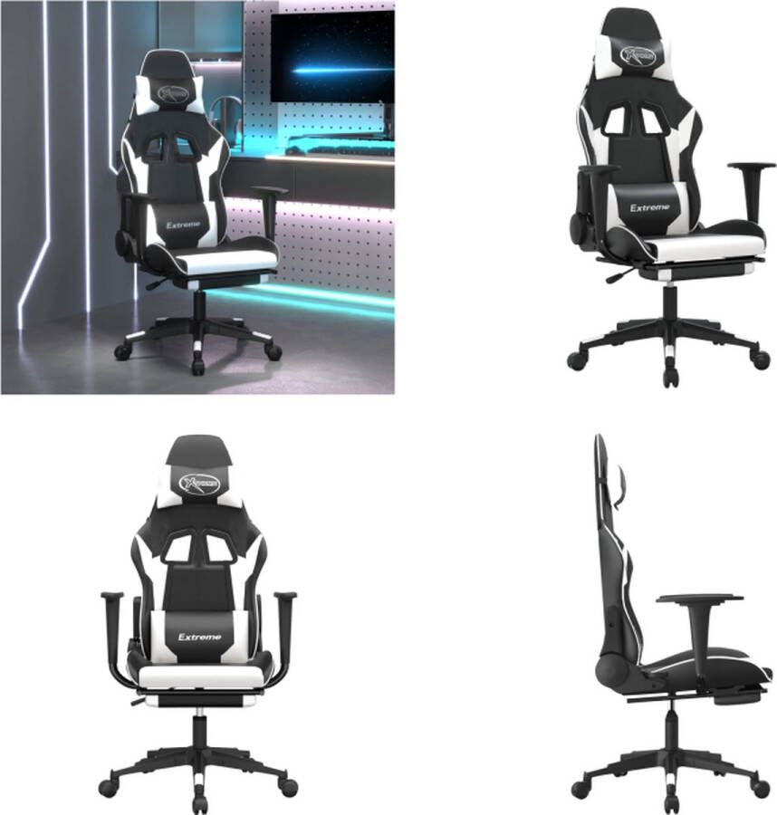 VidaXL Gamestoel met voetensteun kunstleer zwart en wit Gamingstoel Gamingstoelen Televisiestoel Racingstoel