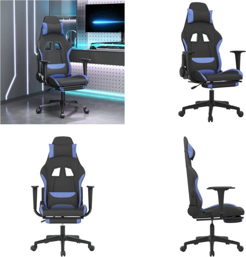 VidaXL Gamestoel met voetensteun stof zwart en blauw Gamingstoel Gamingstoelen Televisiestoel Racingstoel