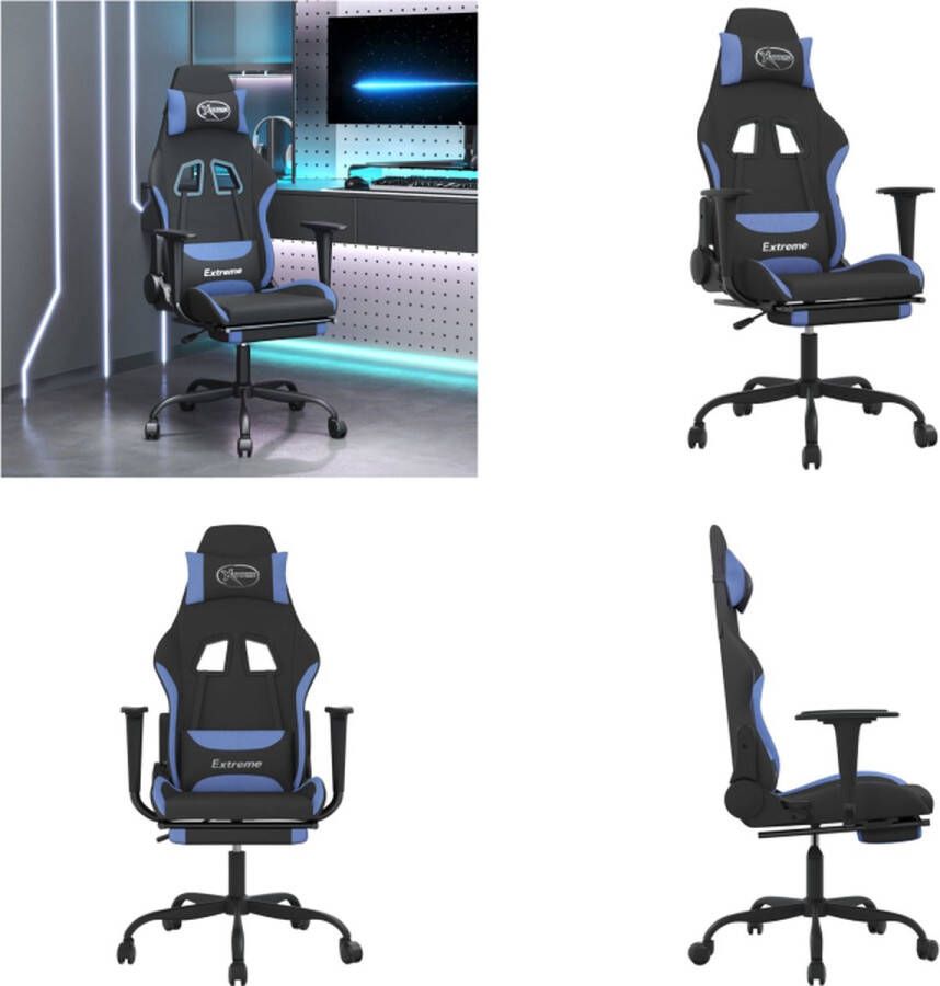 vidaXL Gamestoel met voetensteun stof zwart en blauw Gamingstoel Gamingstoelen Televisiestoel Racingstoel