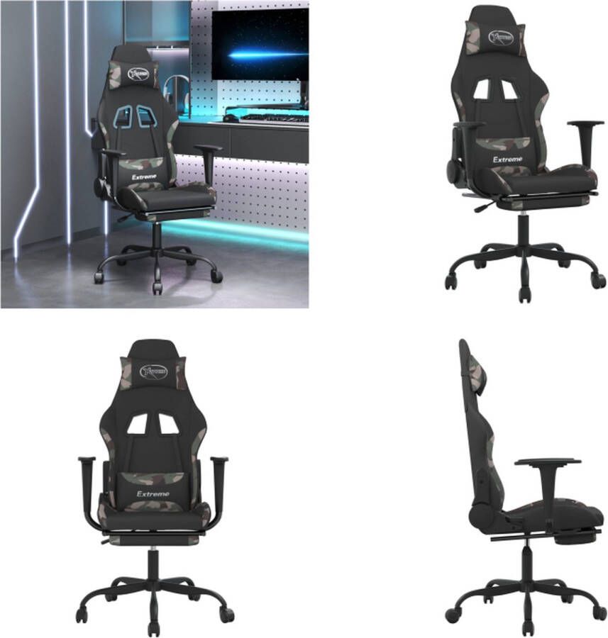 VidaXL Gamestoel met voetensteun stof zwart en camouflage Gamingstoel Gamingstoelen Televisiestoel Racingstoel