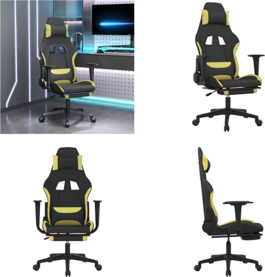 VidaXL Gamestoel met voetensteun stof zwart en lichtgroen Gamingstoel Gamingstoelen Televisiestoel Racingstoel