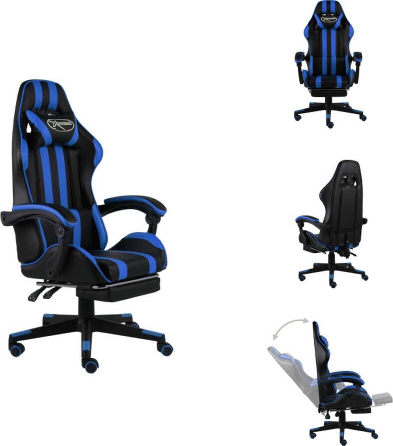 VidaXL Gamestoel Racestoel Blauw Zwart 62x69x115-130 cm Kunstleer Verstelbaar Bureaustoel