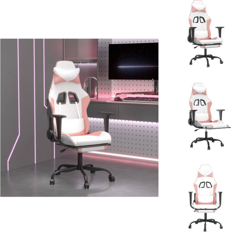 VidaXL Gamestoel Roze Wit Massagefunctie Verstelbare rugleuning Duurzaam kunstleer Stabiel frame Bureaustoel