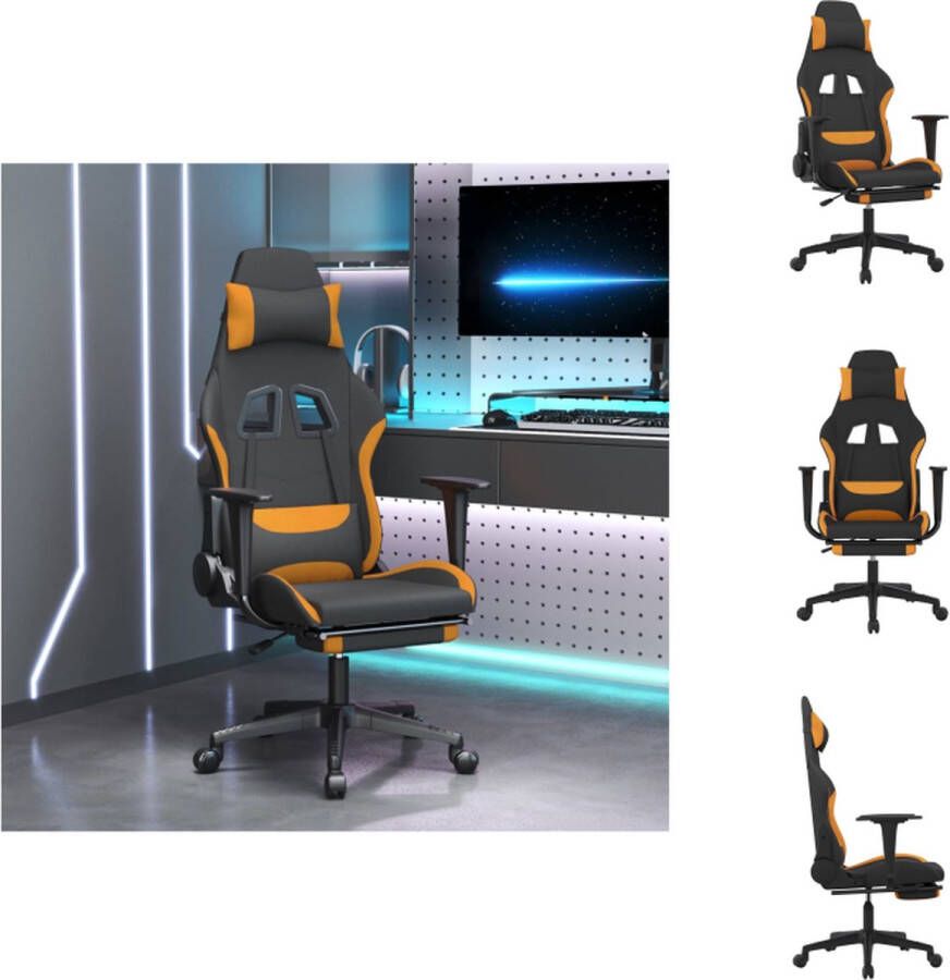 VidaXL Gamestoel uniek ontwerp verstelbare rugleuning en voetensteun handig 360 graden draaibaar stevig en stabiel frame zwart oranje 64x60x117-127cm Bureaustoel