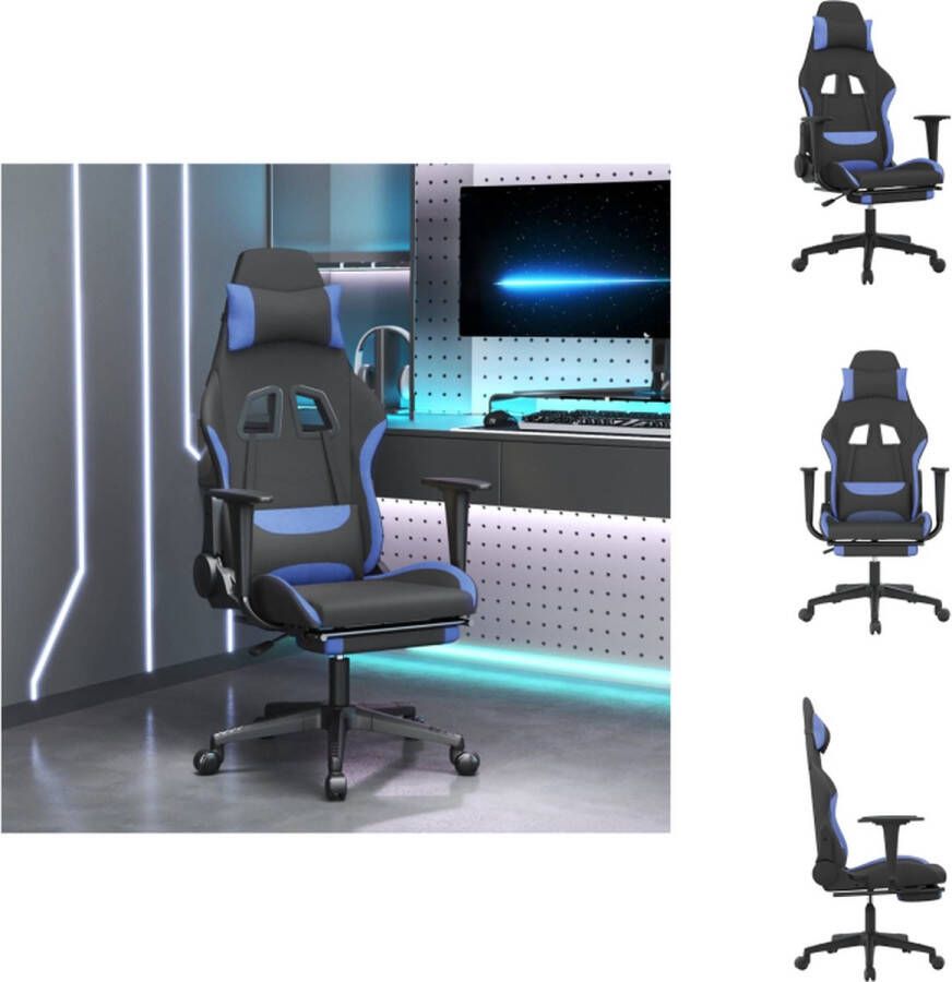 VidaXL Gamestoel Verstelbare rugleuning Duurzaam materiaal 64x60x(117-127) cm Zwart en blauw Bureaustoel
