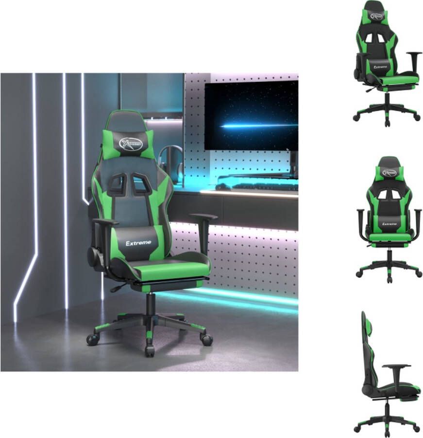 VidaXL Gamestoel Zwart en groen Kunstleer Verstelbare rugleuning en voetensteun Stabiel frame 67x58x(118-128)cm Bureaustoel