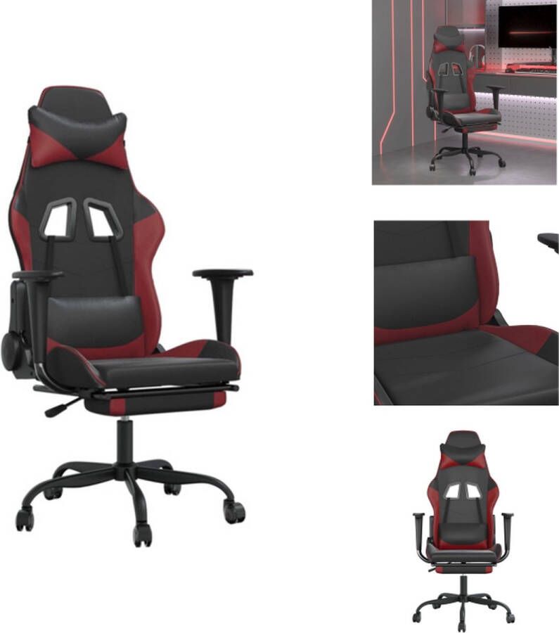 VidaXL Gamingstoel Gamingstoelen Televisiestoel Racingstoel Massage gamestoel met voetensteun kunstleer zwart en wijnrood - Foto 3