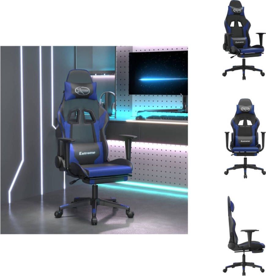 VidaXL Gamestoel Zwart Blauw Kunstleer Verstelbare rugleuning Duurzaam materiaal Stabiel frame Bureaustoel