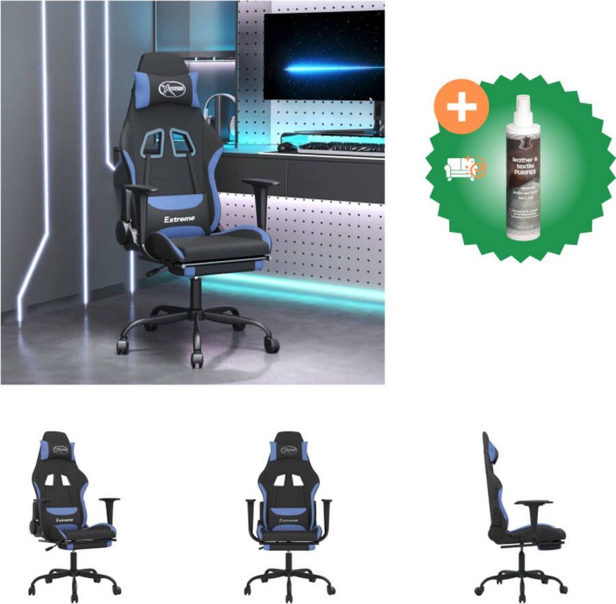 VidaXL Gamestoel Verstelbare rugleuning Duurzaam materiaal 64x60x(117-127) cm Zwart en blauw Bureaustoel Inclusief Reiniger