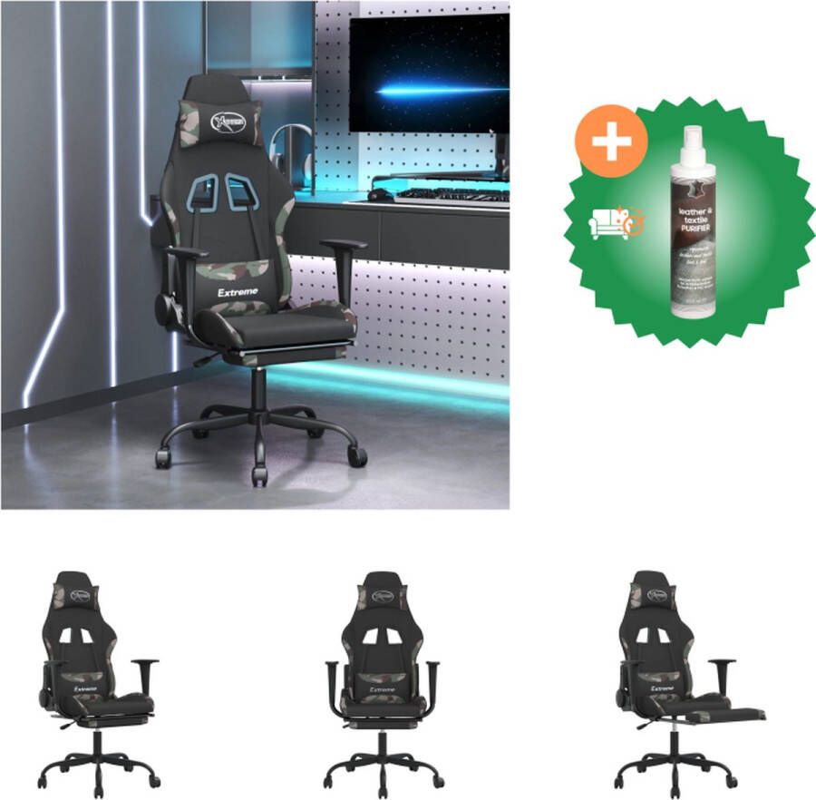 VidaXL Gamestoel Zwarte Camouflage Massagefunctie Verstelbare rugleuning en voetensteun 66x58x(120-130)cm Bureaustoel Inclusief Reiniger