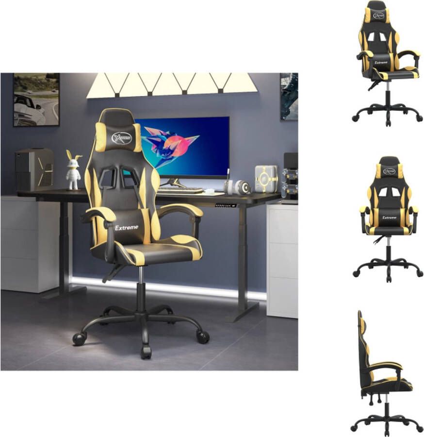 VidaXL Gamestoel Zwart Goud Kunstleer Verstelbare rugleuning en hoogte Bureaustoel
