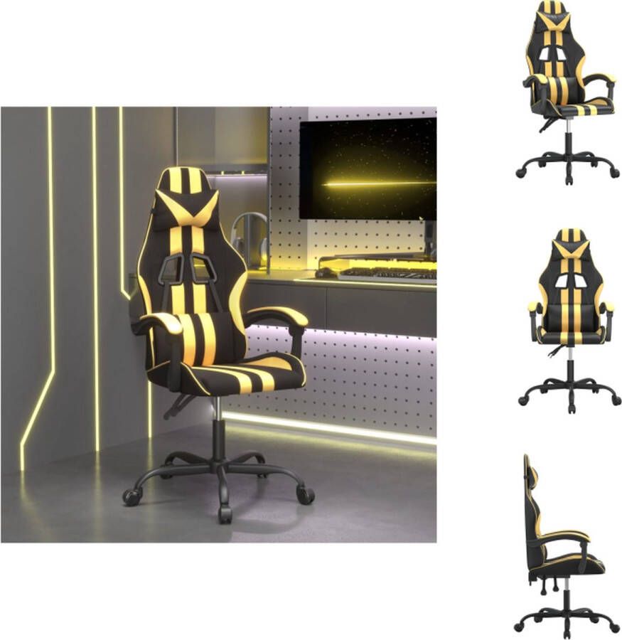 VidaXL Gamestoel Zwart goud Kunstleer Verstelbare rugleuning en hoogte Stevig en stabiel frame Afmetingen- 57.5 x 59.5 x (121 131) cm Bureaustoel