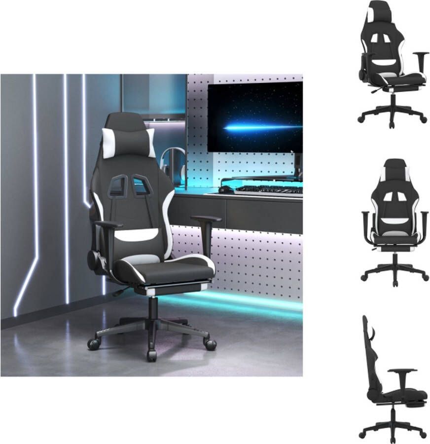 VidaXL Gamingstoel Gamingstoelen Televisiestoel Racingstoel Gamestoel met voetensteun stof zwart en wit