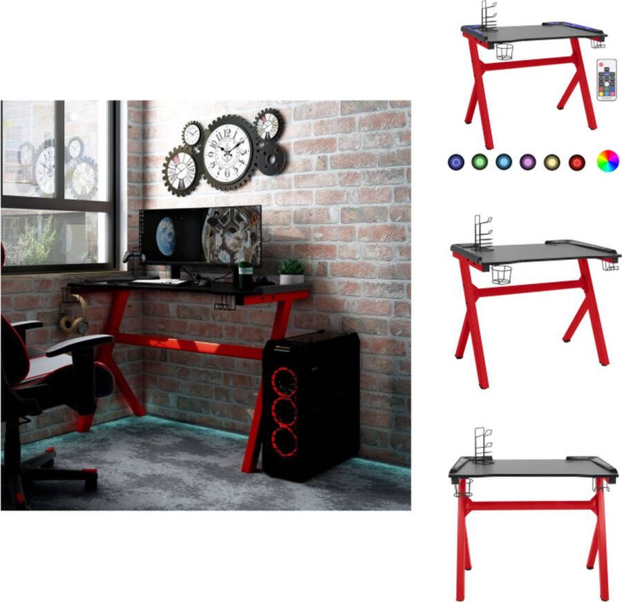 VidaXL Gaming Bureau LED Ergonomisch Ontwerp Koptelefoon- en Controllerrek Bekerhouder Zwarte Rode kleur 110x60x75 cm Bureau