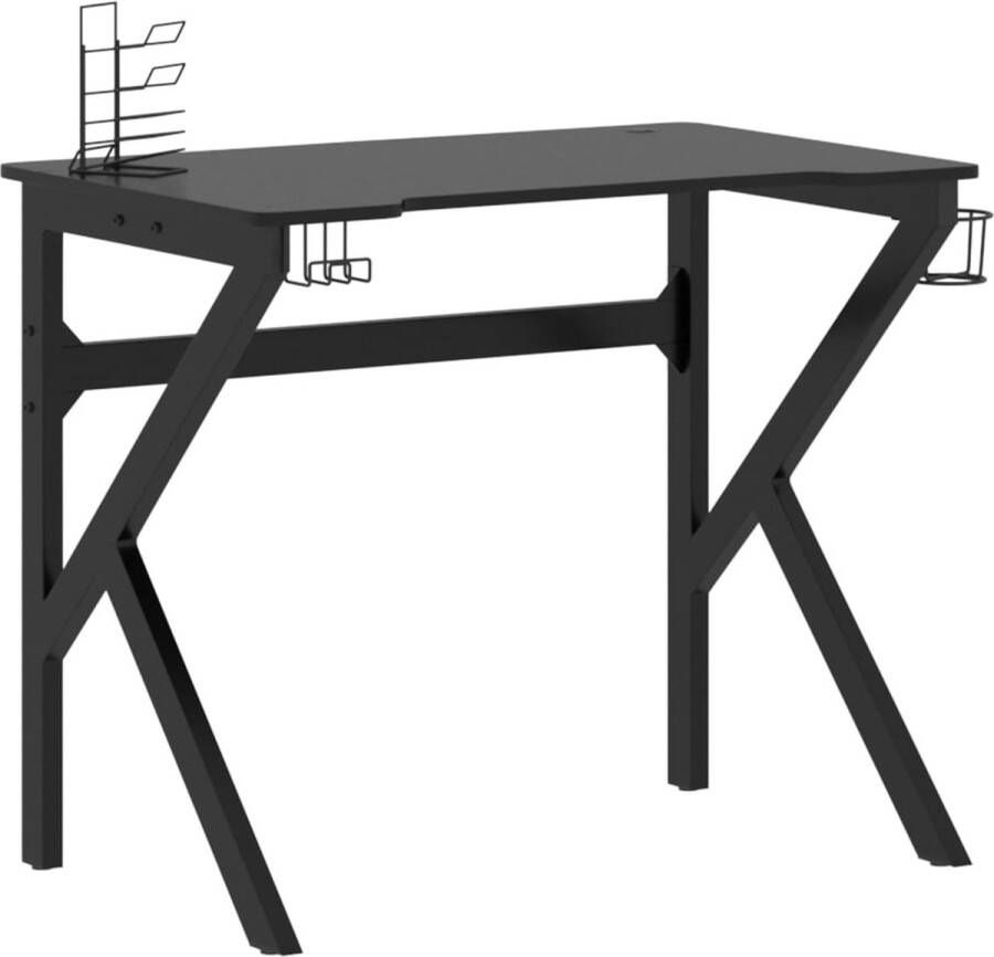 VidaXL Gamingbureau K-vormige poten Zwart 90x60x75 cm Gamingbureau Bureau Kantoorruimte Werkplek Ergonomic K-vormig Zwart Houten Bureau Metalen Bureau