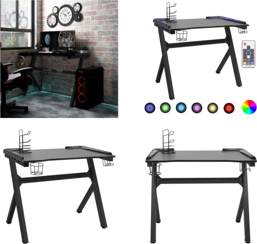 VidaXL Gamingbureau met Y-vormige poten LED 90x60x75 cm zwart Led-gamingbureau Led-gamingbureaus Gamingbureau Gamingbureaus