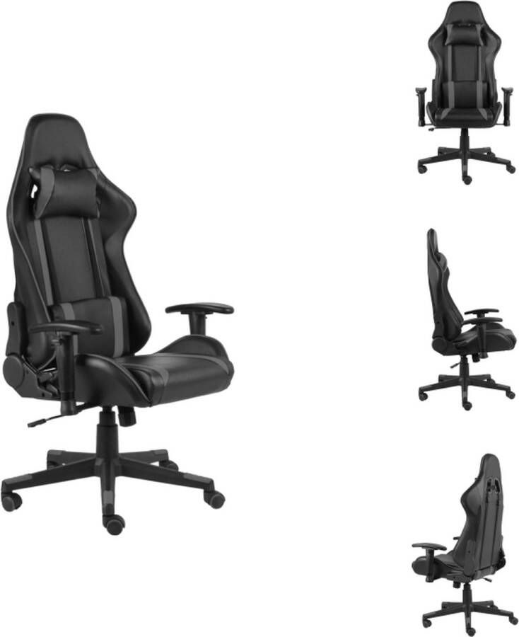 VidaXL Gamingstoel Luxe Hoge rugleuning Ergonomisch Verstelbaar Wieltjes Zwart grijs Metaal PVC 68x69x(123-133)cm Bureaustoel