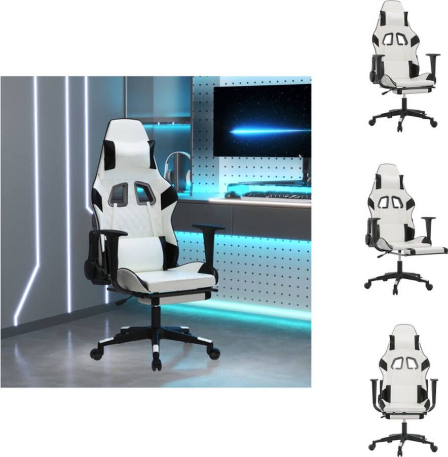 VidaXL Gamingstoel Massagefunctie Verstelbare rugleuning en voetensteun Stevig en stabiel Wit Zwart 64x60x(117-127) cm Bureaustoel