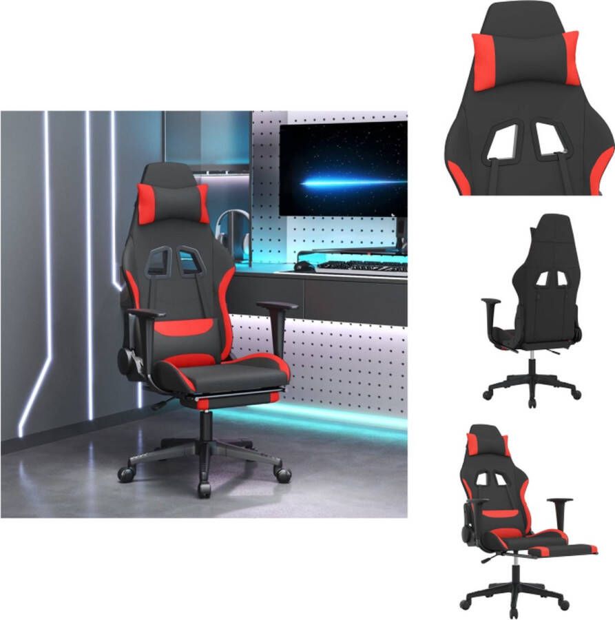 VidaXL Gamingstoel Zwart Rood Verstelbare rugleuning Duurzaam materiaal 64 x 60 x (117 127) cm 150kg Bureaustoel
