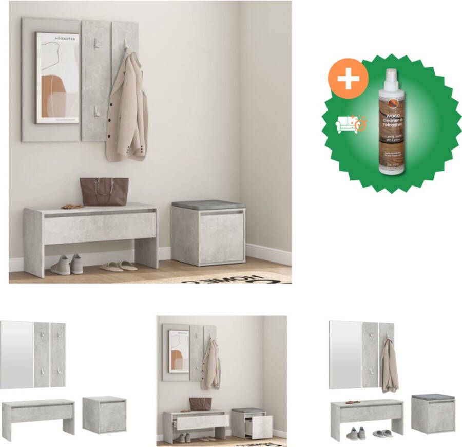 VidaXL Gangkastenset Betongrijs Bewerkt hout en acryl 80x30.5x40 cm Multifunctioneel Kast Inclusief Houtreiniger en verfrisser
