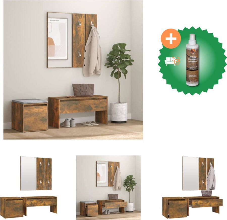 VidaXL Gangkastenset Gerookt eiken 80x30.5x40 cm Multifunctioneel Kast Inclusief Houtreiniger en verfrisser