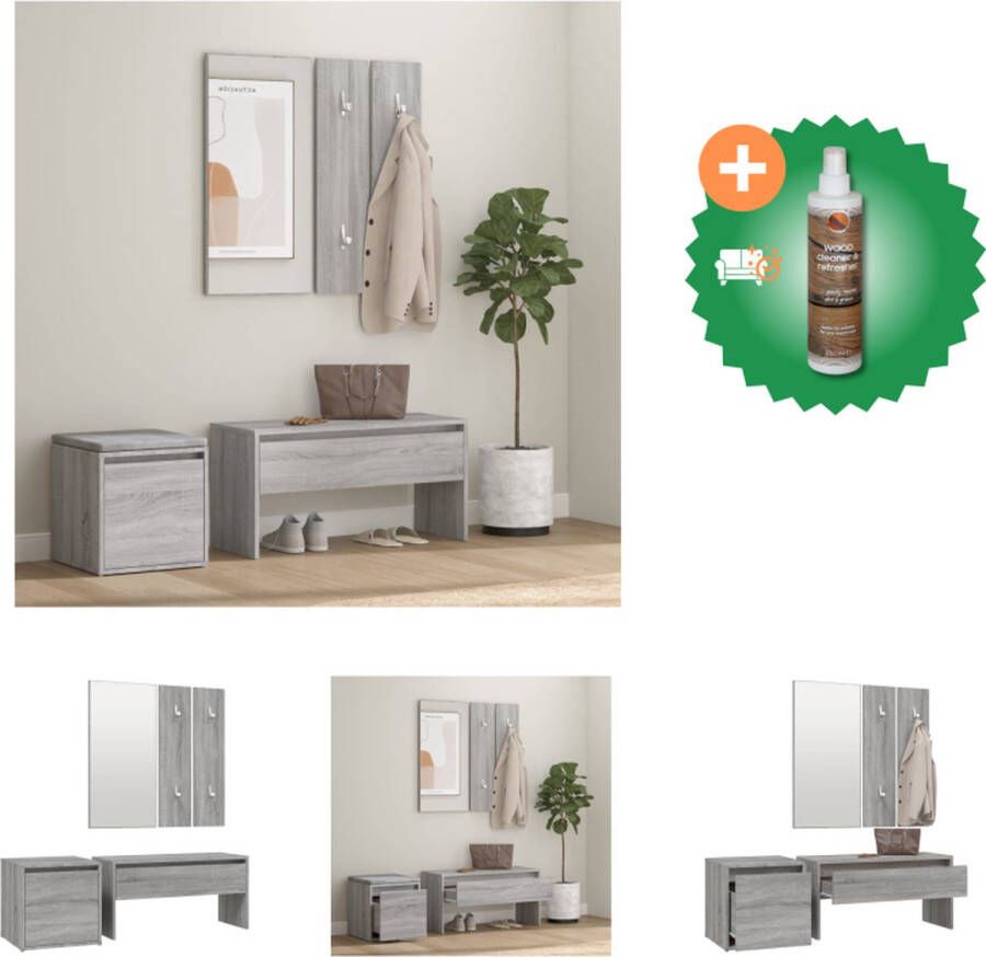 VidaXL Gangkastenset Grijs Sonoma Eiken Multifunctioneel 80x30.5x40 cm met Spiegel en Opbergbox Kast Inclusief Houtreiniger en verfrisser