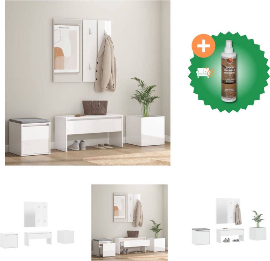 VidaXL Gangkastenset Hoogglans wit Bewerkt hout 80 x 30.5 x 40 cm Multifunctioneel Kast Inclusief Houtreiniger en verfrisser